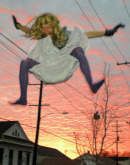 trampoline jump at New Orleans faerie weekly potluck dinner, Maraias St